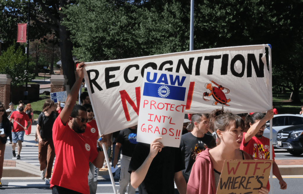 Hundreds of UMD graduate workers rally for union, protest&nbsp;wages